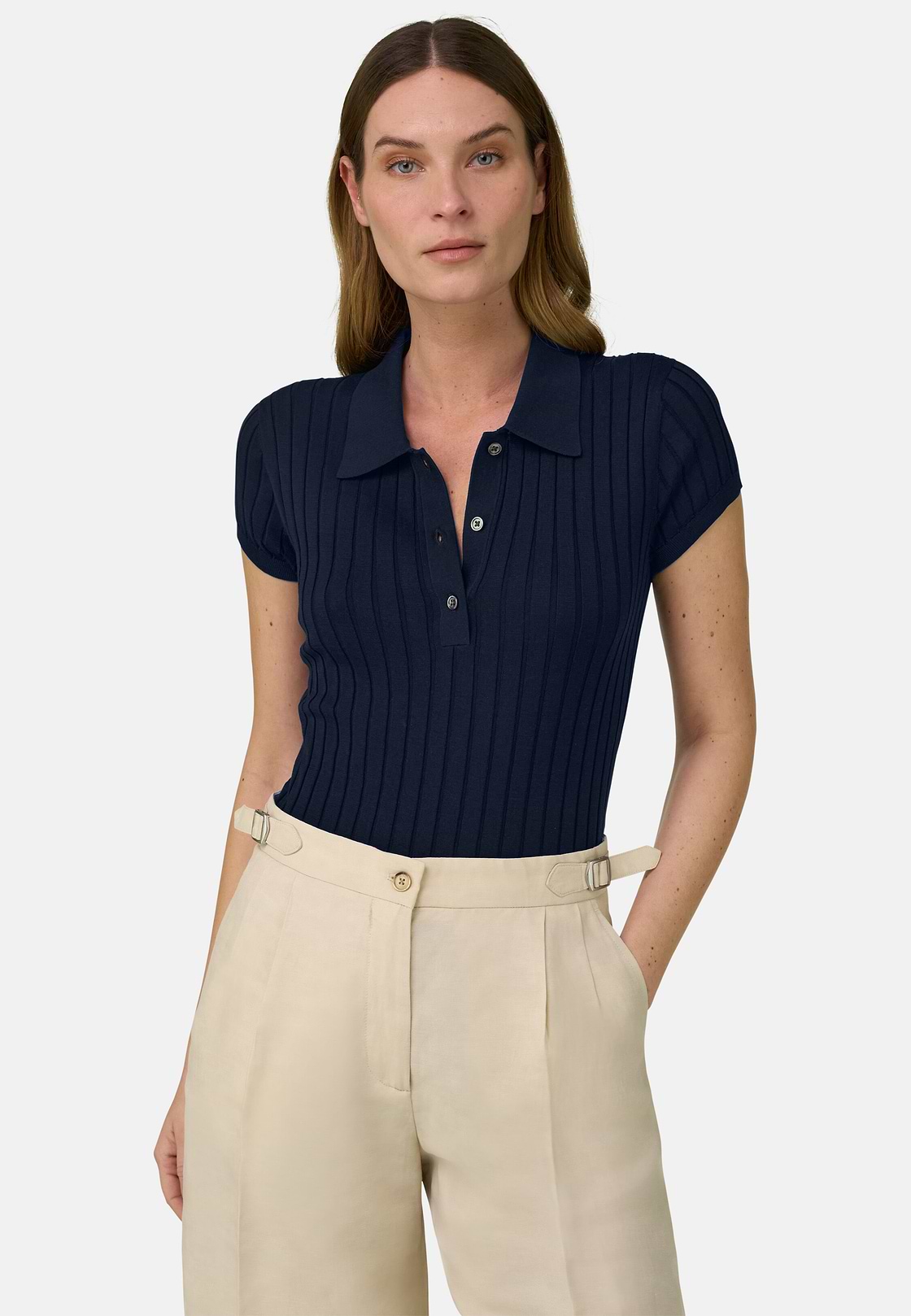 Polo Di Maglia In Cotone Seta, Navy, hi-res, 1