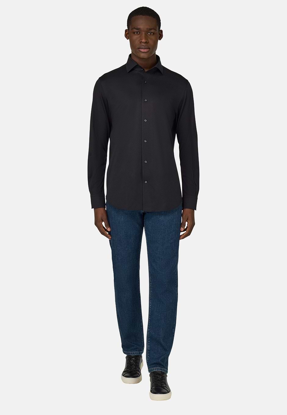 Regular fit japanese jersey polo shirt, BLACK, hi-res