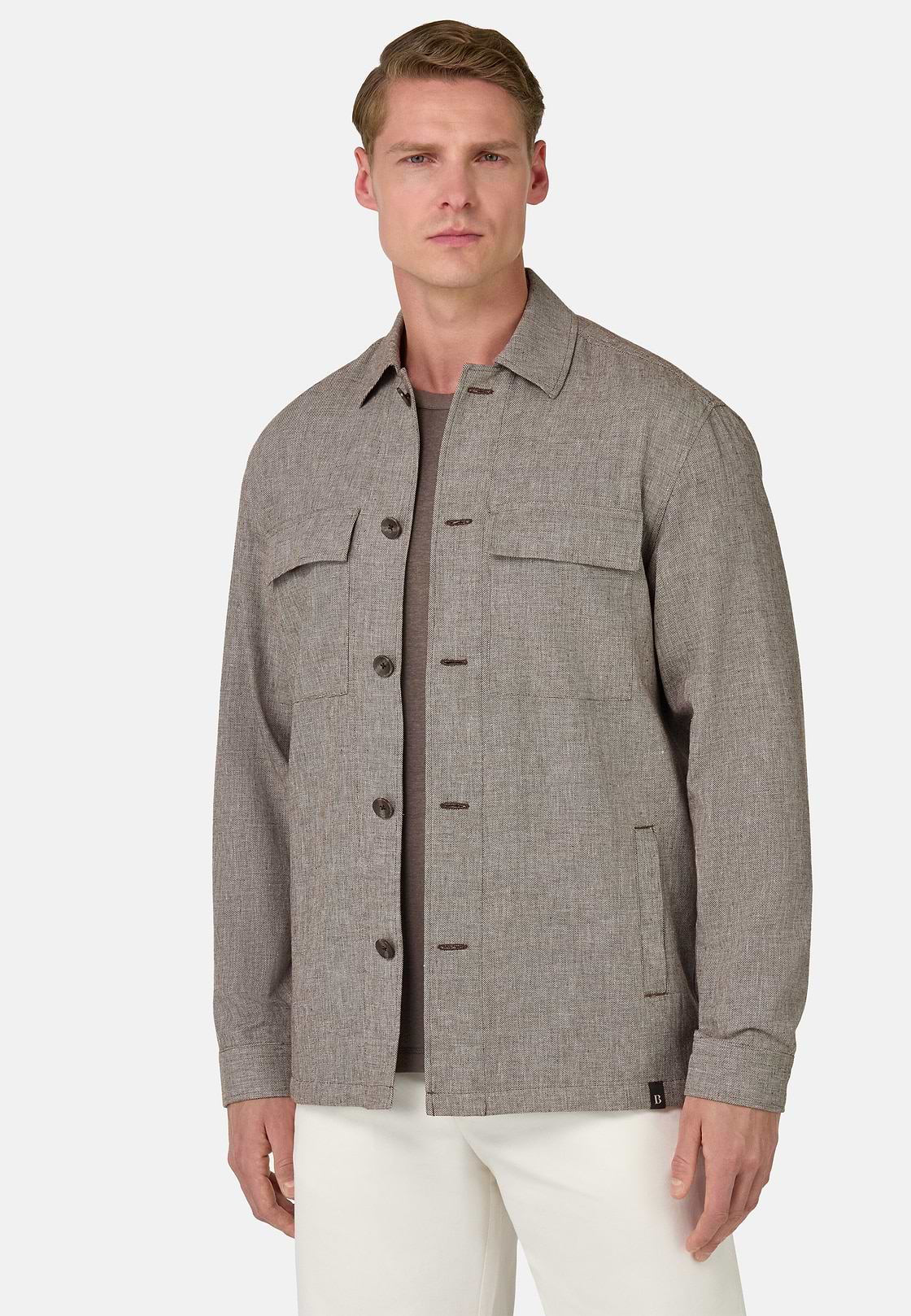 Cotton Linen Shirt Jacket, Brown, hi-res