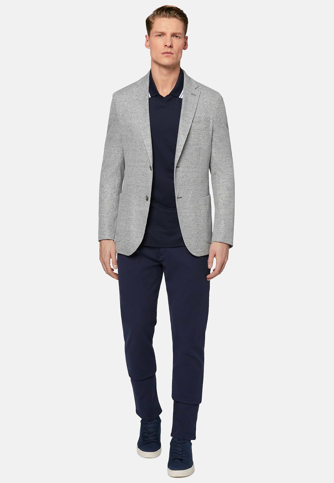 Grey Melange Linen/Cotton B Jersey Jacket, Grey, hi-res