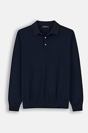 Gestricktes Polo aus Merino, Navy blau, thumb, 5