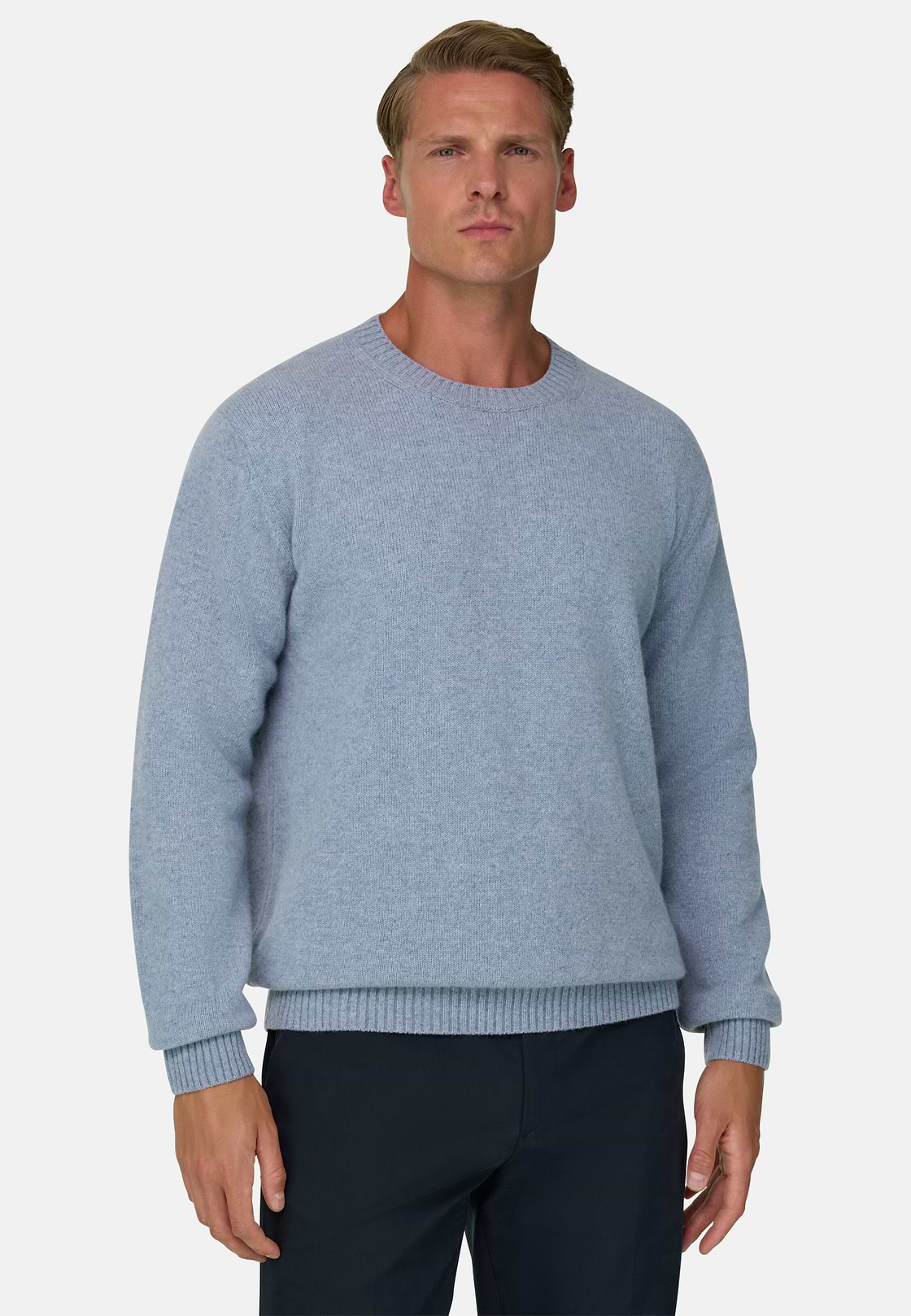 Crew Neck Jumper in Wool Blend, Light Blue, hi-res, 1