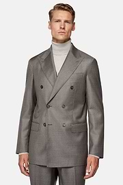 Double-Breasted Dove Grey Suit in Pure Wool, Taupe, hi-res