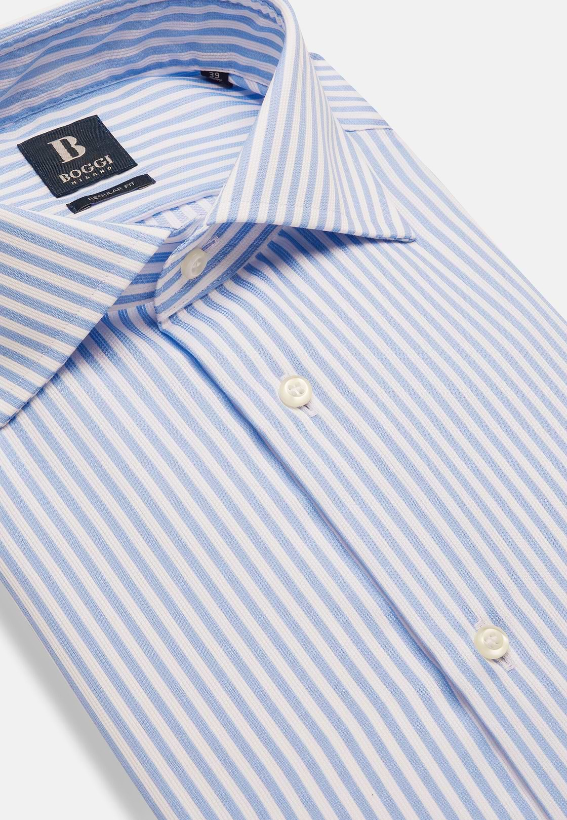 Camisa De Rayas Celestes De Algodón Dobby Regular Fit, Azul claro, hi-res