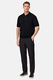 Cotton and Silk Knitted Polo Shirt, Black, hi-res