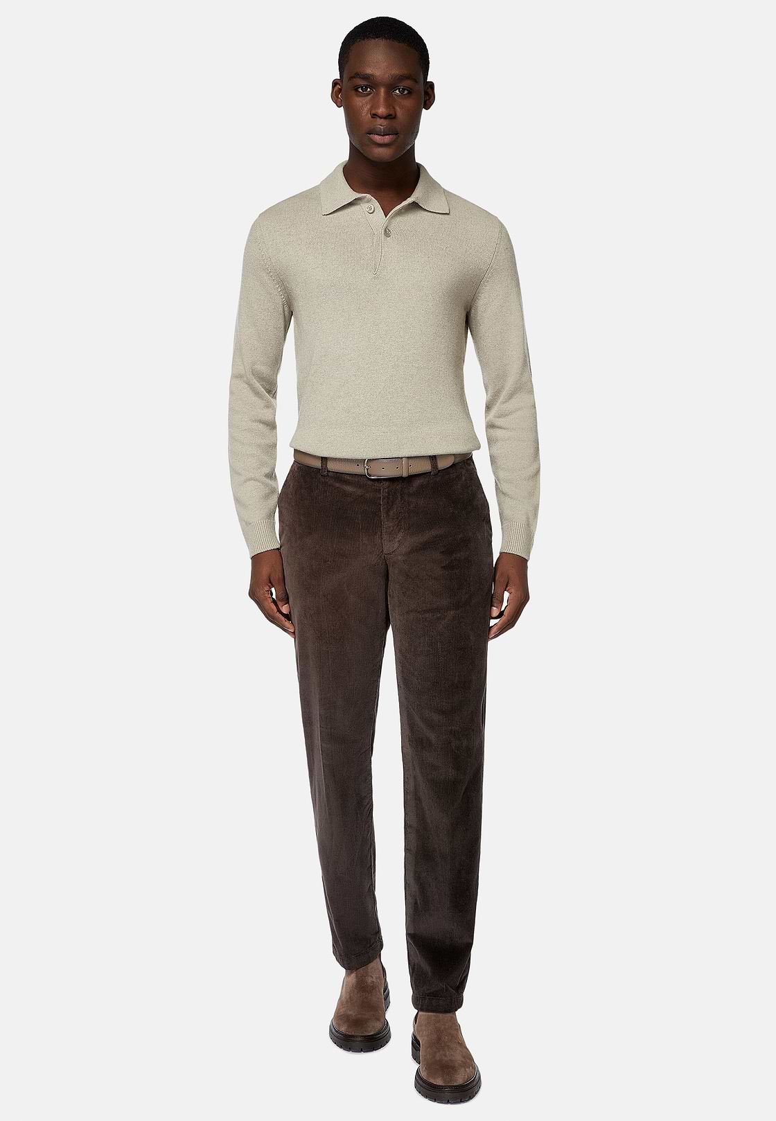 Sand Polo Neck Jumper in a Cashmere Blend, Sand, hi-res
