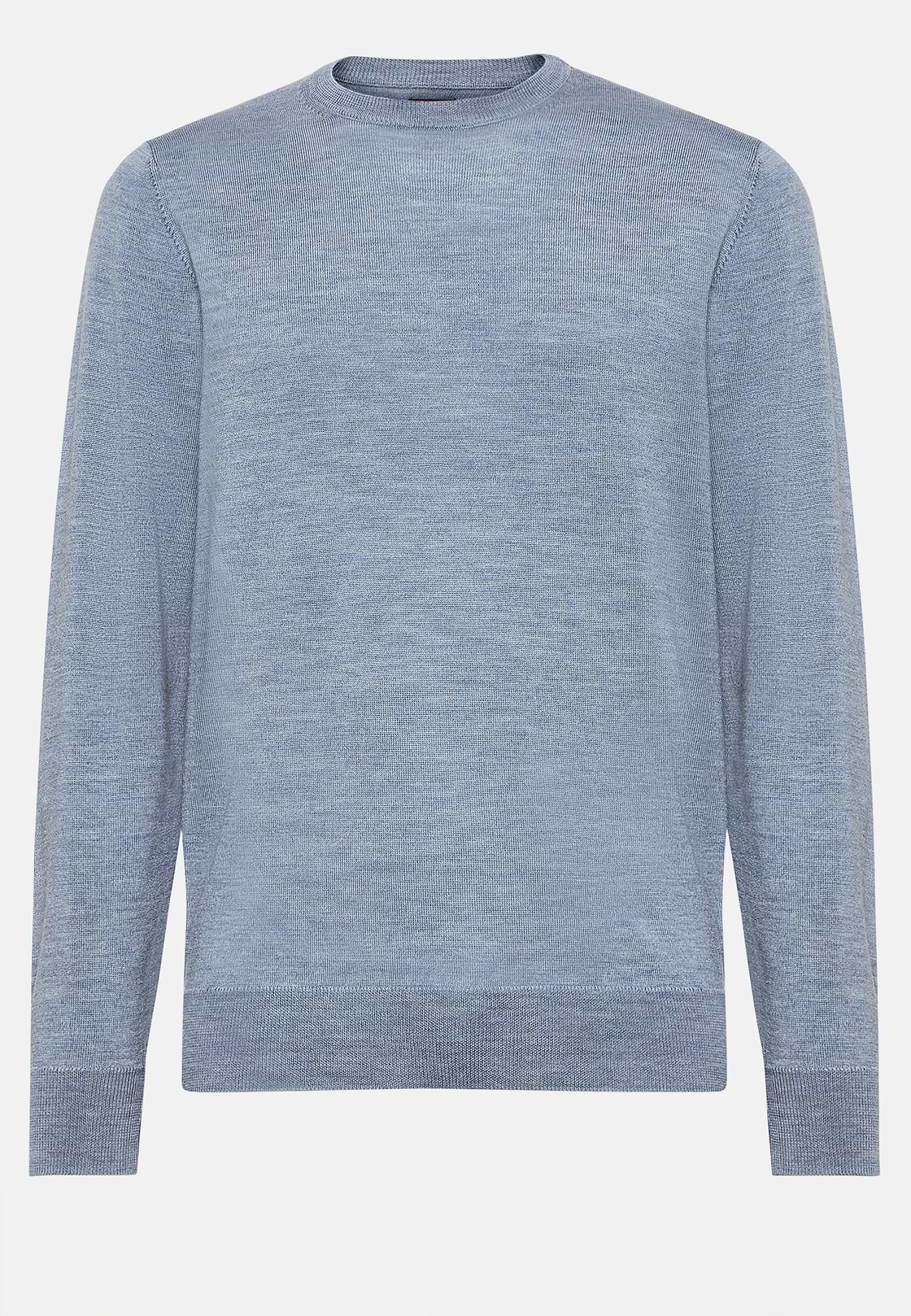 Pull Col Rond Bleu Clair En Laine Mérinos, Bleu clair, hi-res