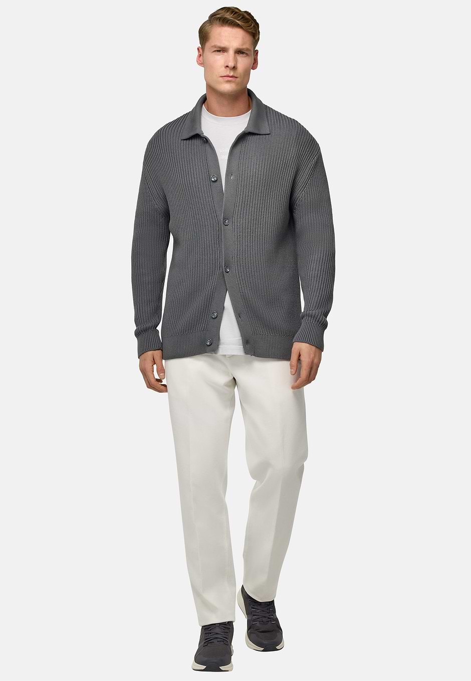 100% Organic Cotton Knitted Cardigan, Charcoal, hi-res