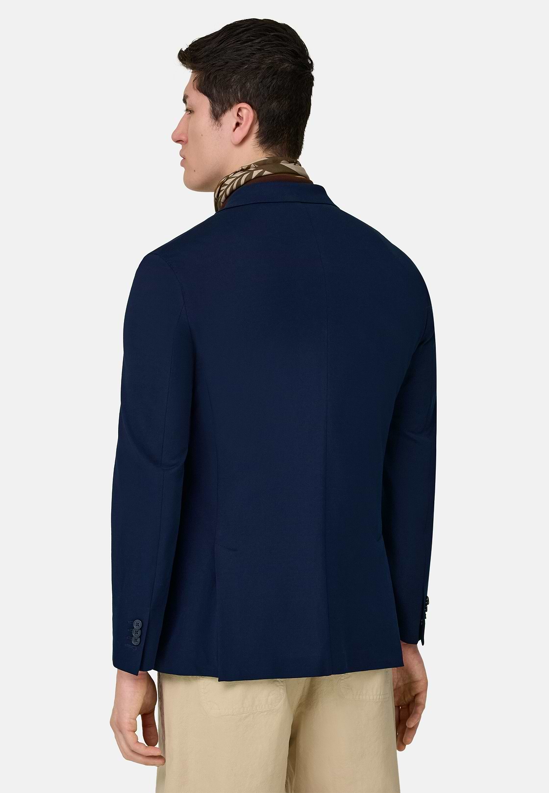 BROOKLYN | Micro Textured Double-Breasted Jacket in Pure Cotton, Navy blue, hi-res, 3