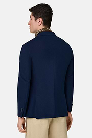 BROOKLYN | Micro Textured Double-Breasted Jacket in Pure Cotton, Navy blue, thumb, 3