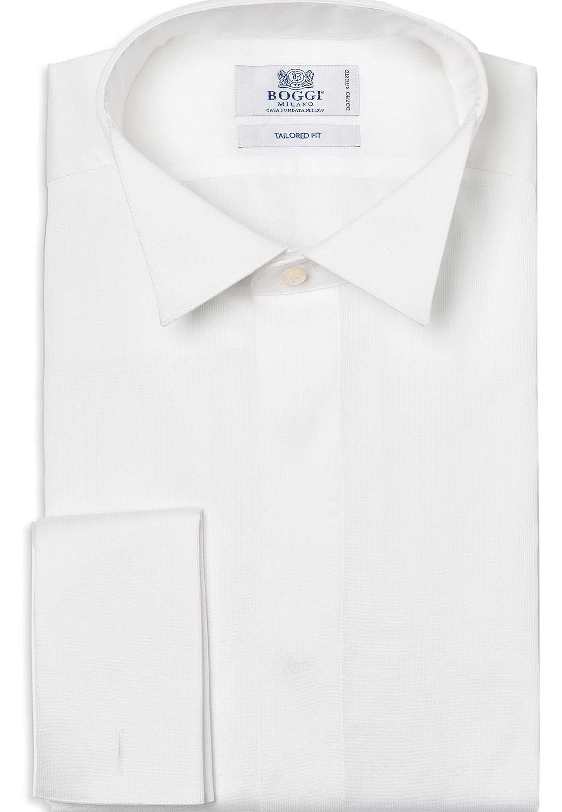 Camicia da smoking in cotone tailored fit, , hi-res, 1