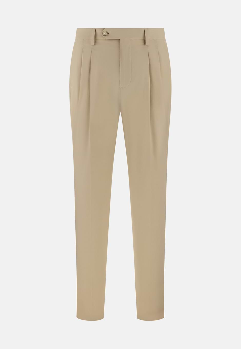 Cotton and Tencel Trousers, Beige, hi-res