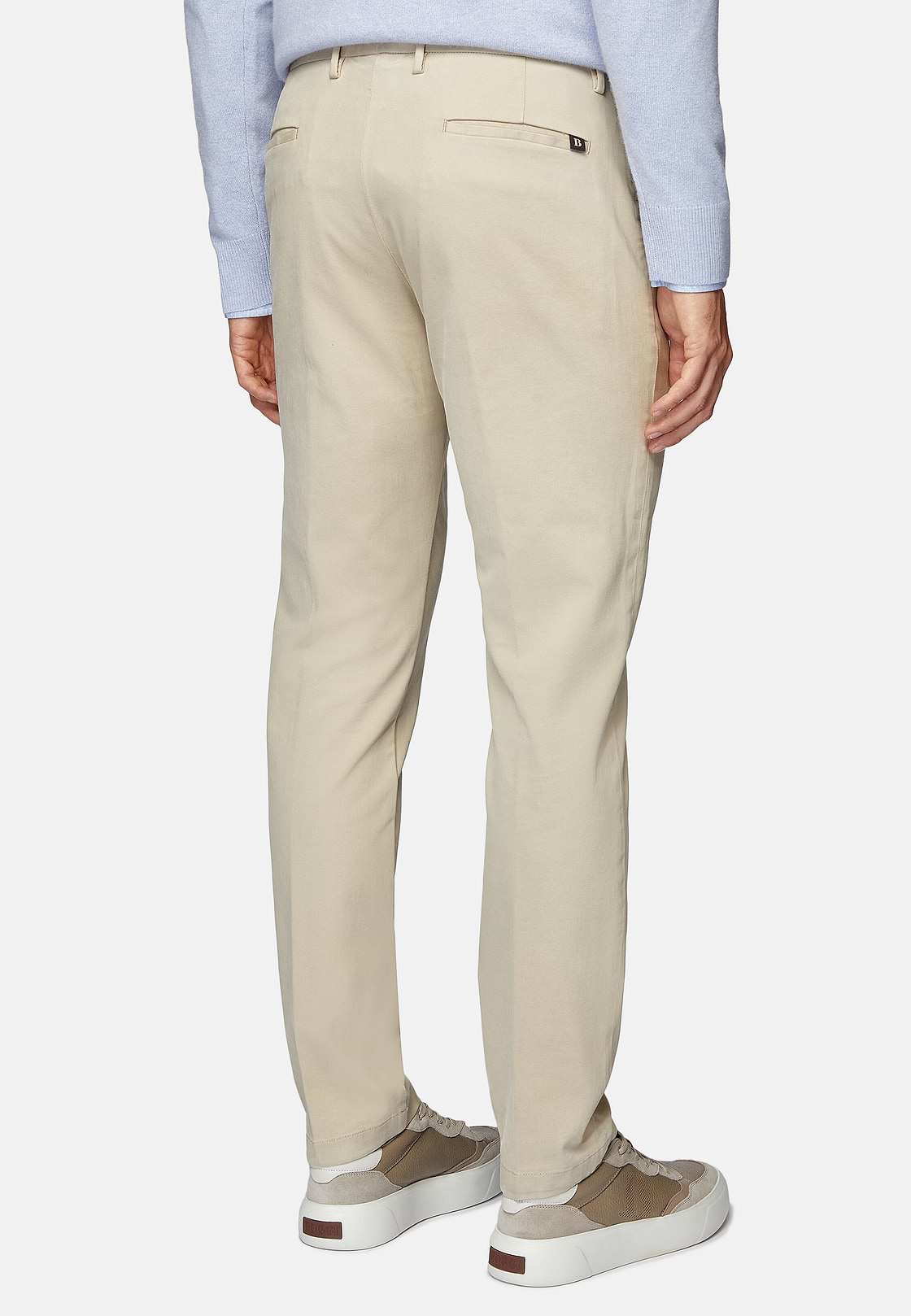 Stretch Cotton Trousers, Beige, hi-res