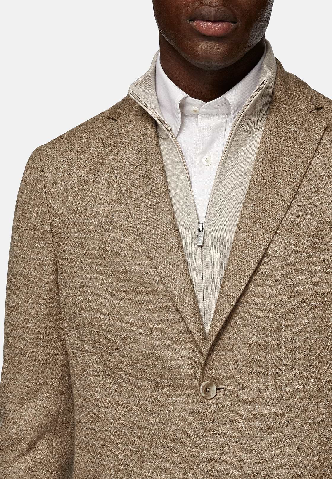 Veste Gris Tourterelle B Jersey En Laine Mélangée, Taupe, hi-res