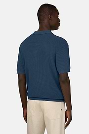 Knitted Polo Shirt in 100% Organic Cotton, Blue, thumb, 3