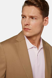 Hazelnut Colour Diagonal Jacket In Stretch Cotton, Hazelnut, hi-res