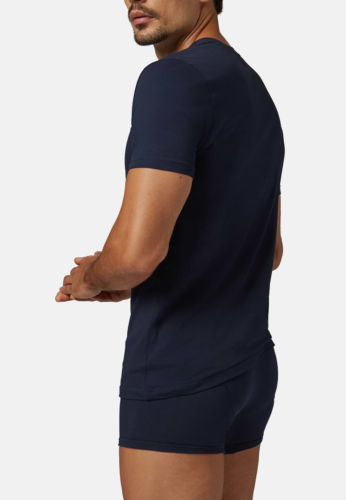 T-shirt Aus Elastischem Baumwolljersey, Navy blau, hi-res, 3