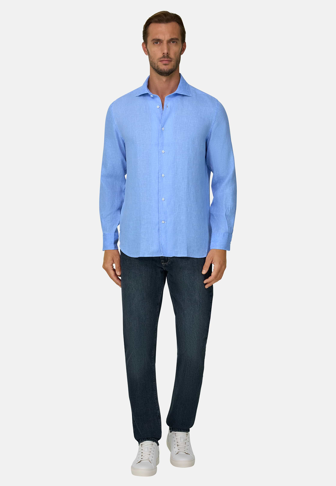 Chemise Bleu Clair En Lin Coupe Droite, , hi-res, 2