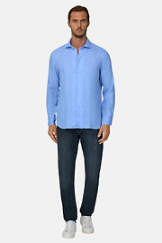 Chemise Bleu Clair En Lin Coupe Droite, , thumb, 2