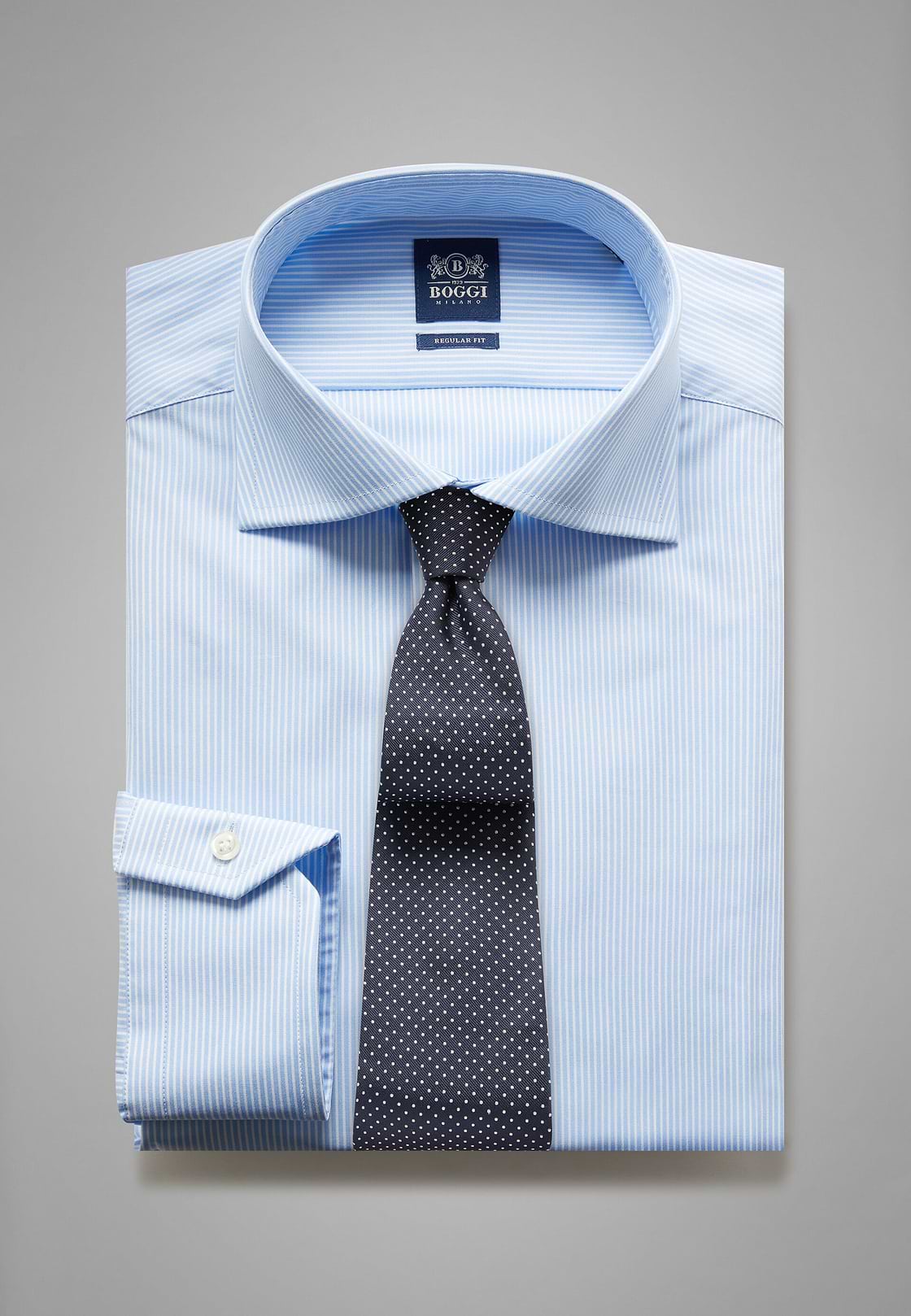 Camisa en algodón de rayas azules regular fit, , hi-res, 1