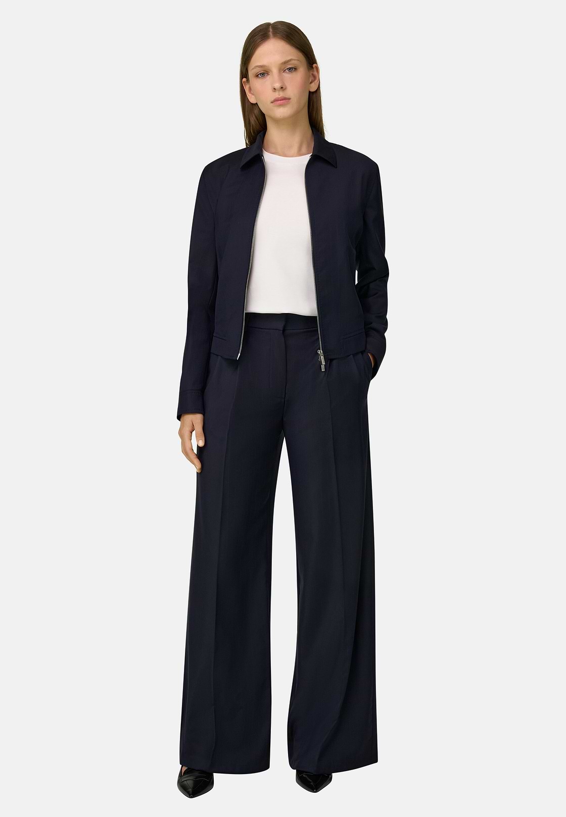 Blazer Volledige Rits Krijtstreep, Navy blue, hi-res, 2