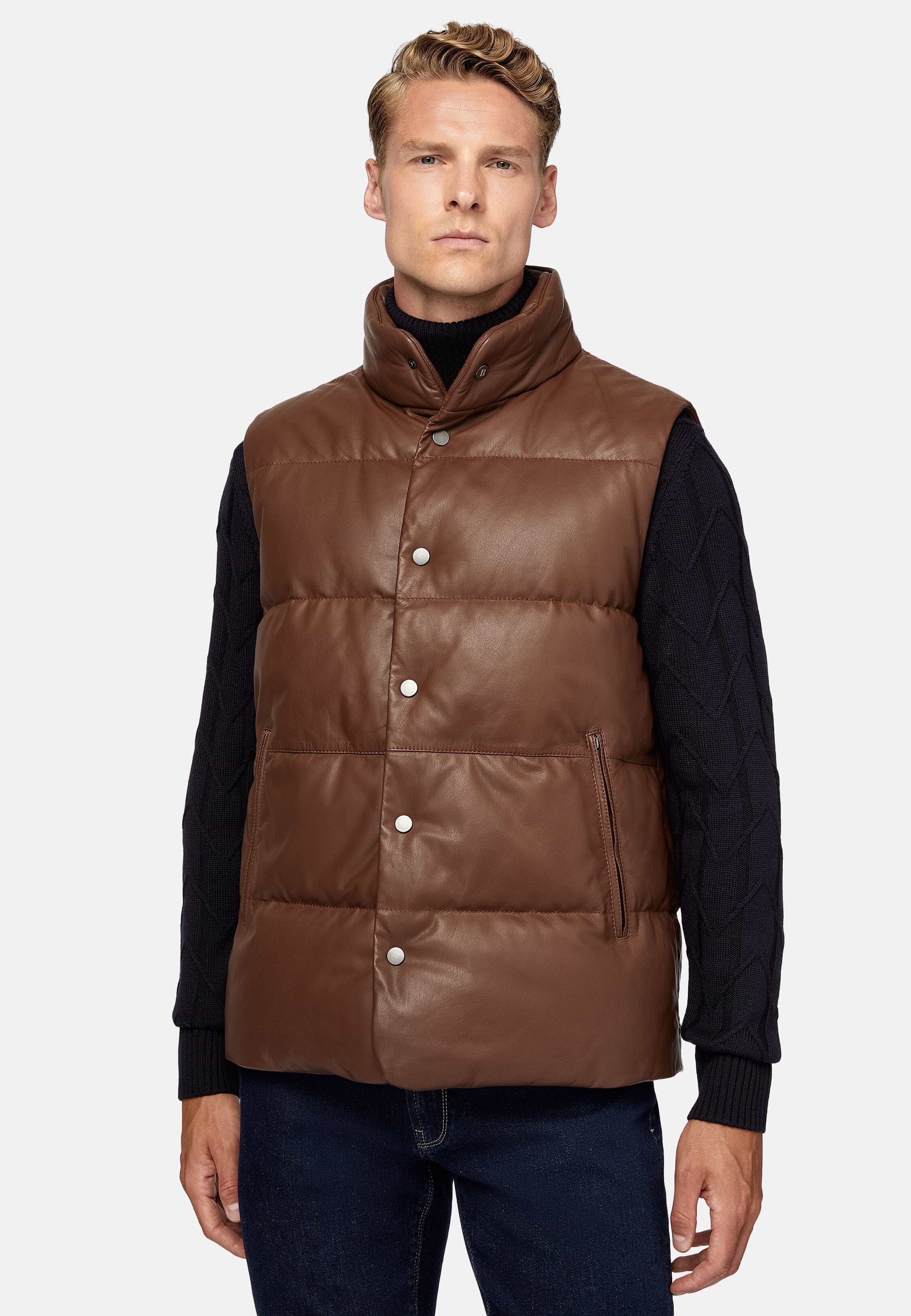 Men's Genuine Leather Gilet With Down Padding | Boggi Milano