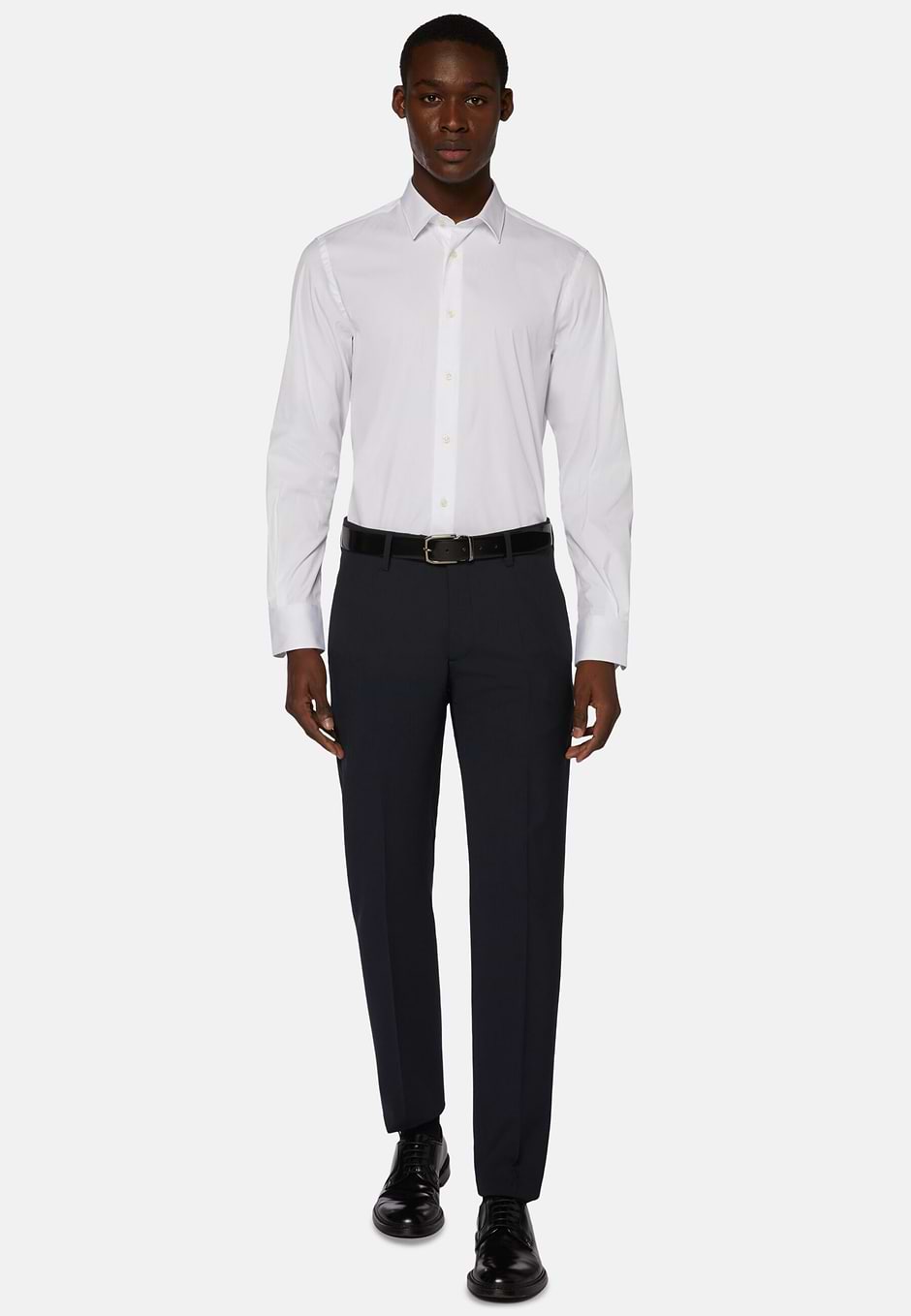 Slim Fit Black Shirt in Stretch Cotton, White, hi-res