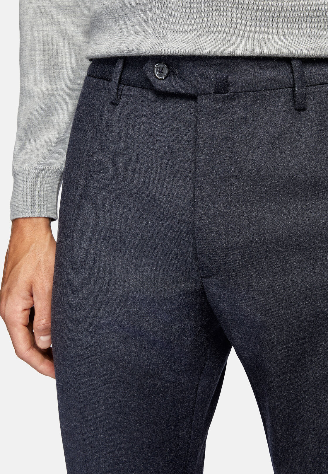 Pantalon En Flanelle Extensible., bleu marine, hi-res