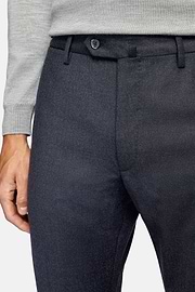 Pantalon En Flanelle Extensible., bleu marine, hi-res