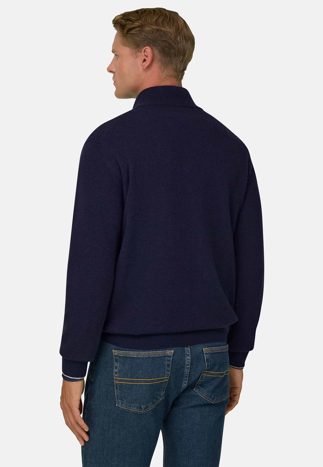 Quarter-Zip Jumper in Cashmere Blend, Navy blue, hi-res, 4