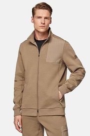 Full-Zip Hoodie In Lightweight Cotton Blend Scuba, Beige, hi-res