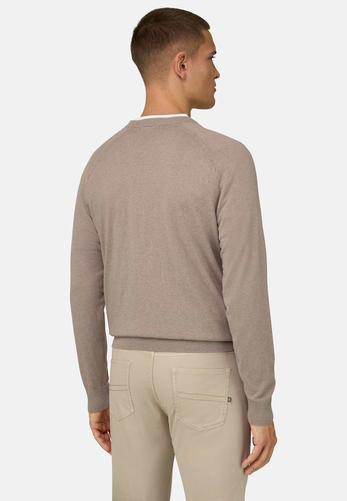 Pull Col Rond En Coton Soie Cachemire, Taupe, hi-res, 3