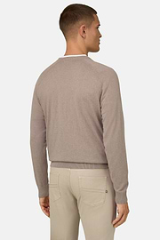 Pull Col Rond En Coton Soie Cachemire, Taupe, thumb, 3