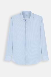 Overhemd Gestreept in Elastisch Nylon B Tech Slim Fit, Light Blue, thumb, 7
