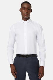 Slim Fit White Cotton Twill Shirt, White, hi-res