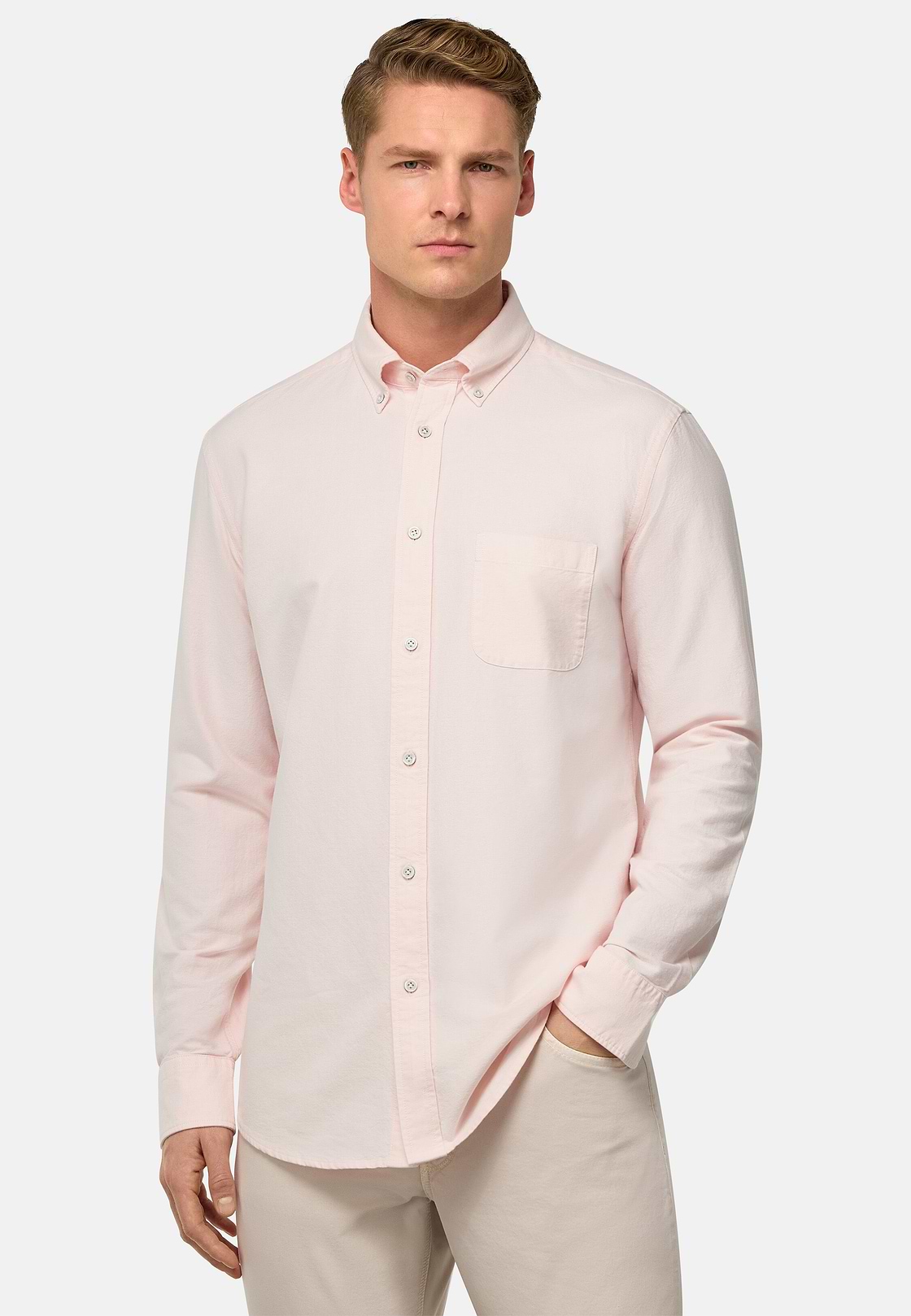 Camisa Oxford de algodón corte regular, Rosado, hi-res