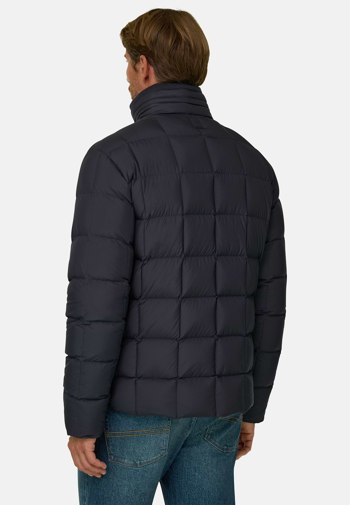 Bomber in Nylon Padded with Goose Down, Navy blue, hi-res, 4