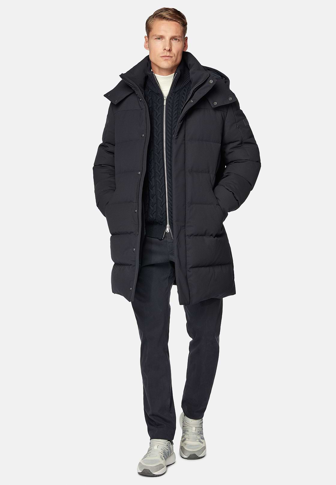 B Tech Goose Down Nylon Parka, Navy blue, hi-res