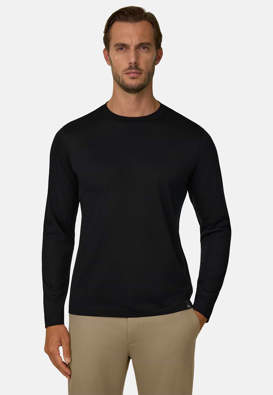 Langärmeliges T-shirt Aus Pimabaumwoll-jersey, Schwarz, hi-res