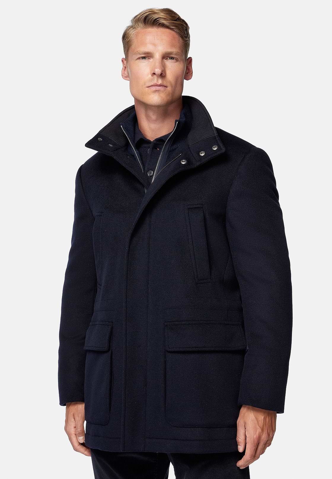 Car Coat Aus Kaschmir-Wolle, Gefüttert, Navy blau, hi-res