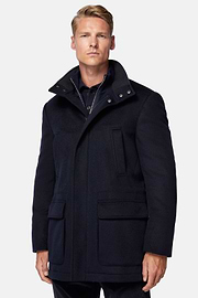 Car Coat Aus Kaschmir-Wolle, Gefüttert, Navy blau, hi-res