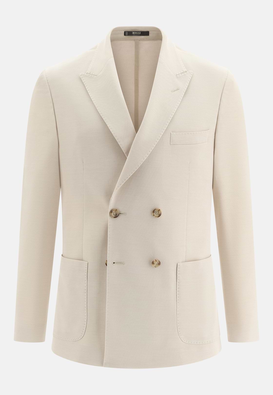 Micro Textured Double-Breasted Jacket in Pure Cotton, Sand, hi-res, 5
