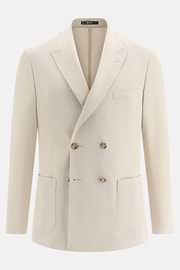Micro Textured Double-Breasted Jacket in Pure Cotton, Sand, thumb, 5