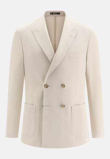 BROOKLYN | Micro Textured Double-Breasted Jacket in Pure Cotton, Sand, hi-res