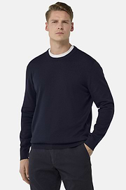Cotton Crew Neck Jumper, Navy blue, hi-res