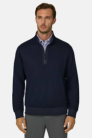 Quarter-Zip Sweatshirt in Wool Blend WOOLTECH, Navy blue, thumb, 1