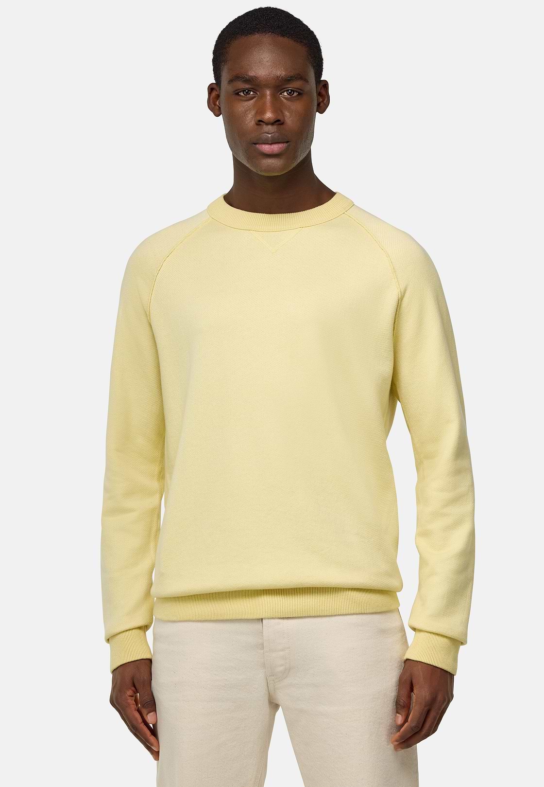 Cotton, Silk and Cashmere Crew Neck Jumper, Yellow, hi-res