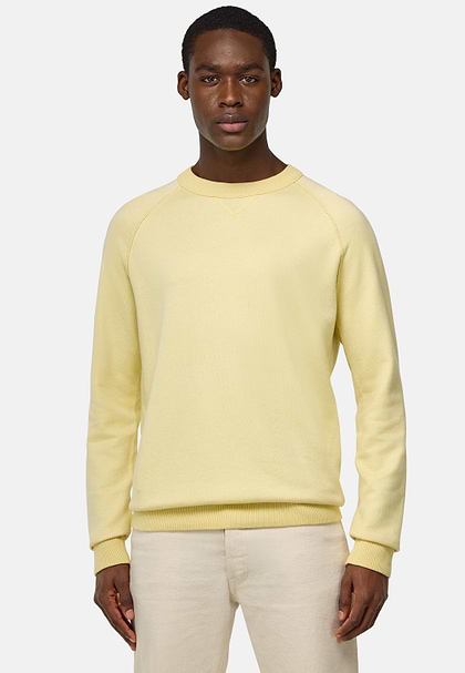 Cotton, Silk and Cashmere Crew Neck Jumper, Yellow, hi-res