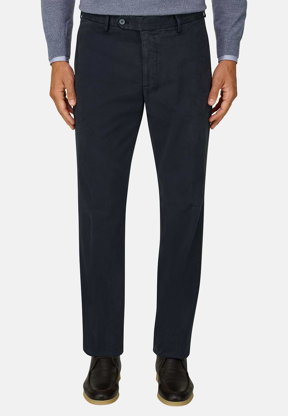Trousers in Stretch Cotton, Navy blue, hi-res
