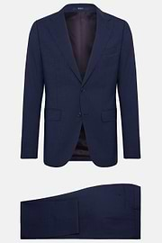 Blue Micro Pattern Suit in Pure Wool, Blue, hi-res